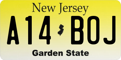 NJ license plate A14BOJ