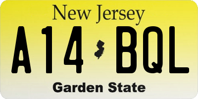 NJ license plate A14BQL