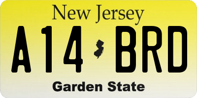 NJ license plate A14BRD