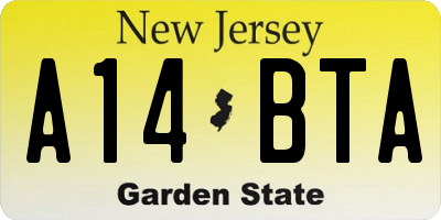 NJ license plate A14BTA