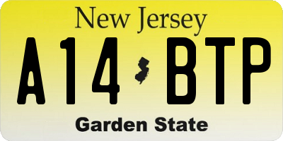 NJ license plate A14BTP