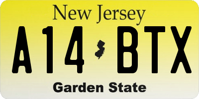 NJ license plate A14BTX