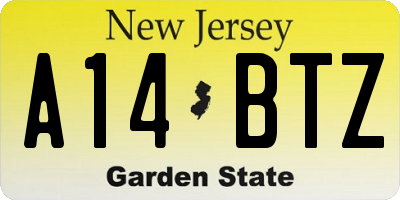 NJ license plate A14BTZ