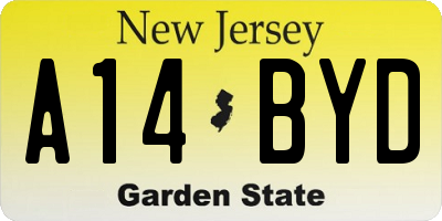 NJ license plate A14BYD