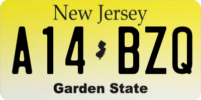 NJ license plate A14BZQ