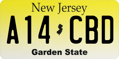 NJ license plate A14CBD