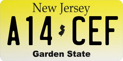 NJ license plate A14CEF