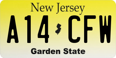 NJ license plate A14CFW