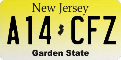 NJ license plate A14CFZ