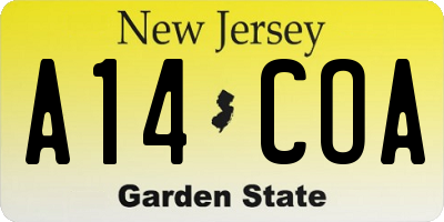 NJ license plate A14COA
