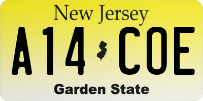 NJ license plate A14COE
