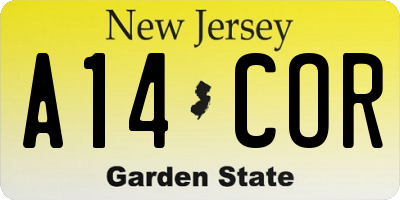 NJ license plate A14COR