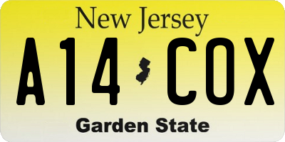 NJ license plate A14COX