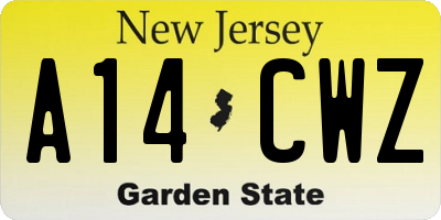 NJ license plate A14CWZ