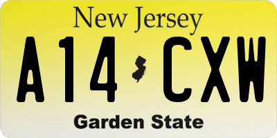 NJ license plate A14CXW