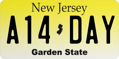 NJ license plate A14DAY
