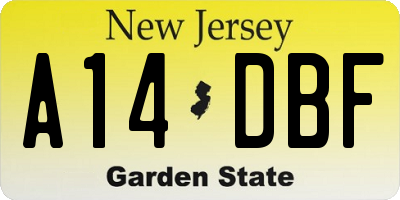 NJ license plate A14DBF