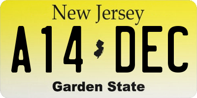 NJ license plate A14DEC