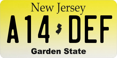 NJ license plate A14DEF