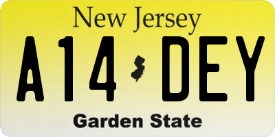 NJ license plate A14DEY