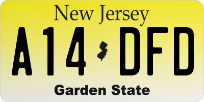 NJ license plate A14DFD