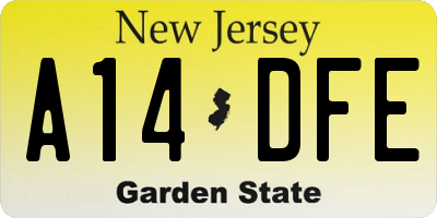 NJ license plate A14DFE
