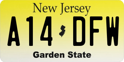 NJ license plate A14DFW