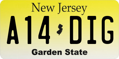 NJ license plate A14DIG