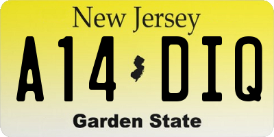 NJ license plate A14DIQ