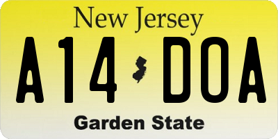NJ license plate A14DOA