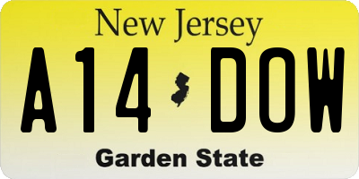 NJ license plate A14DOW
