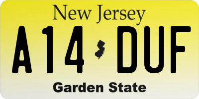 NJ license plate A14DUF