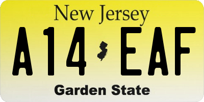 NJ license plate A14EAF