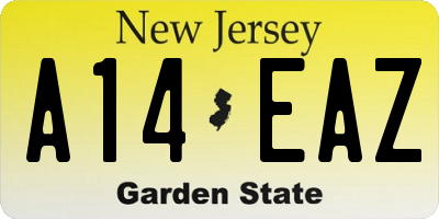 NJ license plate A14EAZ
