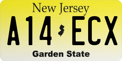 NJ license plate A14ECX