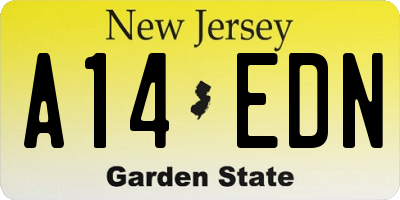 NJ license plate A14EDN