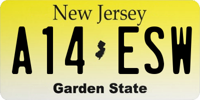NJ license plate A14ESW