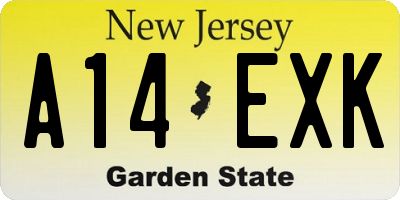 NJ license plate A14EXK