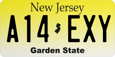 NJ license plate A14EXY