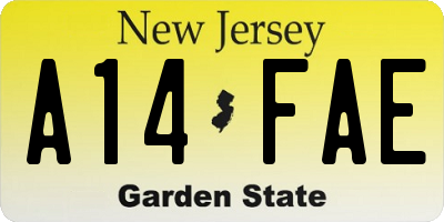 NJ license plate A14FAE