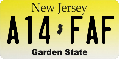 NJ license plate A14FAF