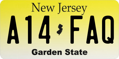 NJ license plate A14FAQ