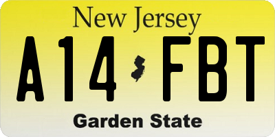 NJ license plate A14FBT