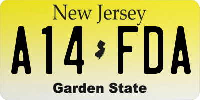 NJ license plate A14FDA