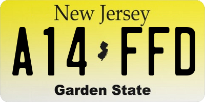 NJ license plate A14FFD