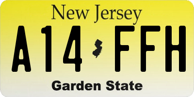 NJ license plate A14FFH