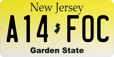 NJ license plate A14FOC