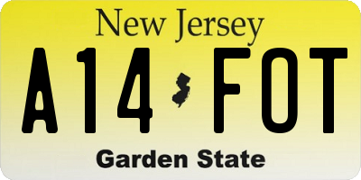 NJ license plate A14FOT