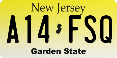 NJ license plate A14FSQ