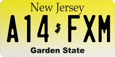 NJ license plate A14FXM